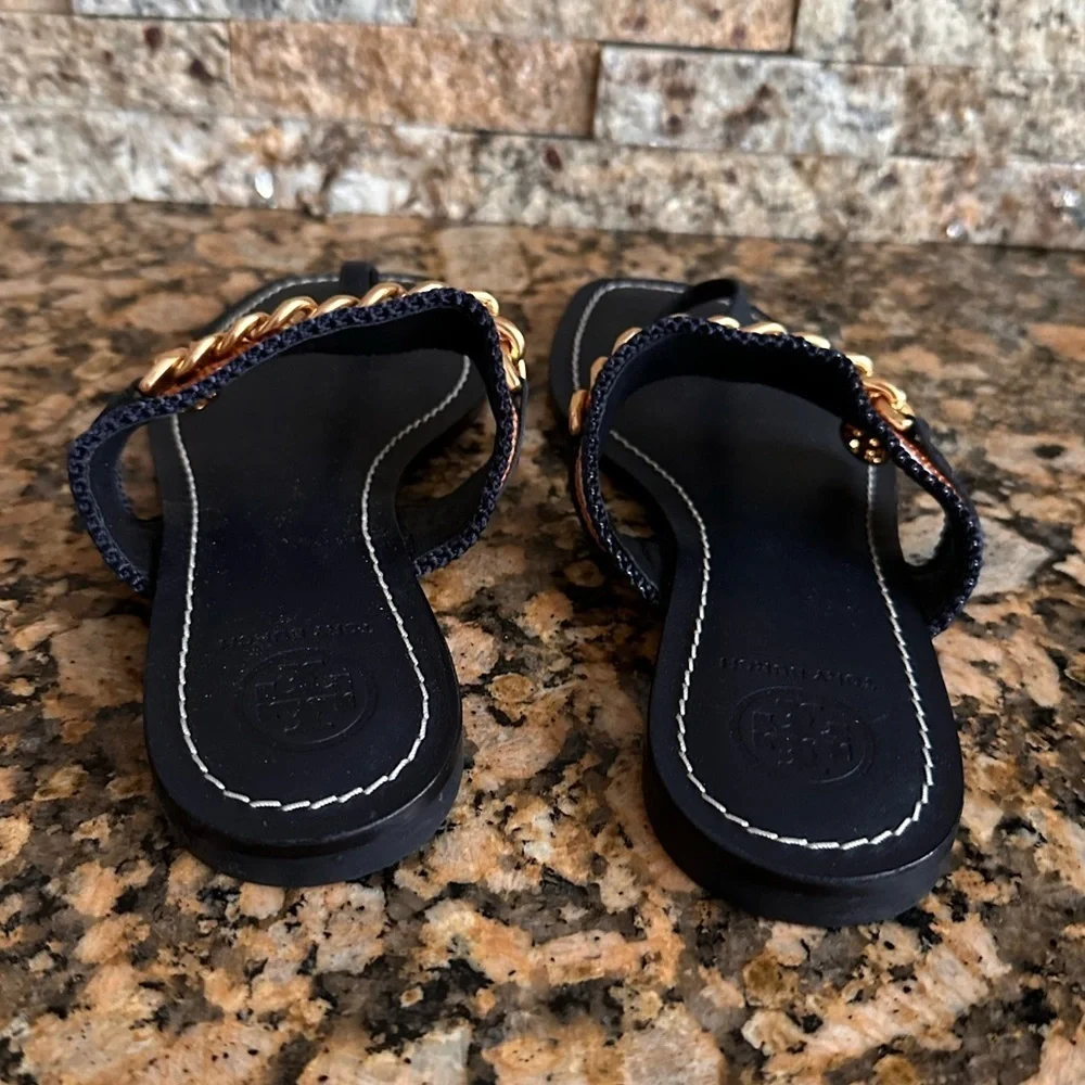 Tory Burch Mini Benton Gold Chain Band Sandal Navy Yonder